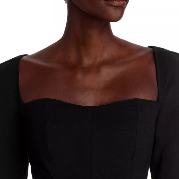 178$ BCBGMAXAZRIA Sweetheart Neck Corset Top Long Sleeves Women's Size 4 Black - Picture 5 of 5